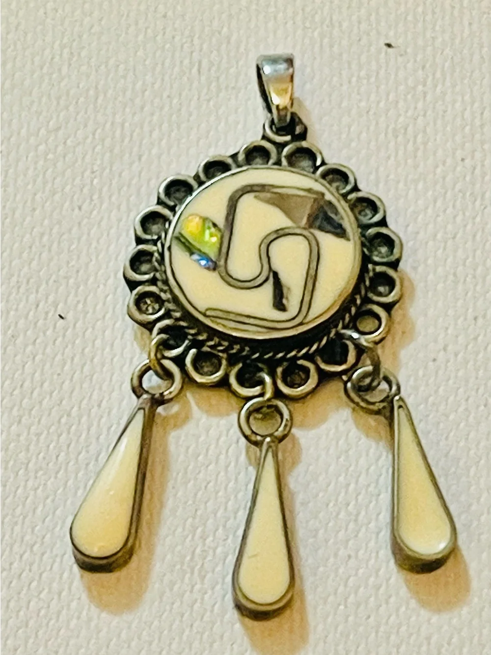 VTG SOUTHWEST MEXICO ABALONE ENAMEL Alpaca Silver PENDANT